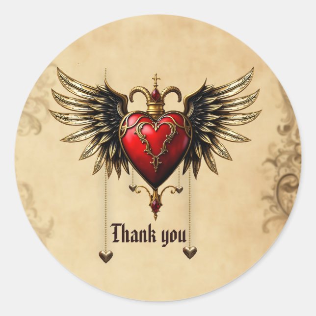 Adesivo Redondo A elegância e misticismo do coração gótico. (Frente)