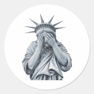 Adesivo Redondo A Estátua Americana Da Liberdade Chora Homens Engr