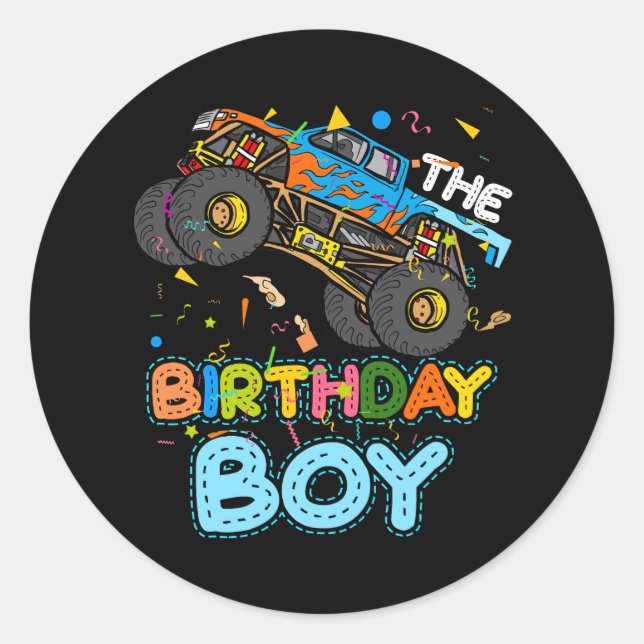 Adesivo Redondo A Família Aniversário Monster Trucks Corresponde A (Frente)