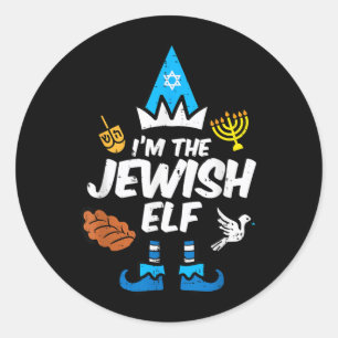 Adesivo Redondo A Família de Elfos Judeus Hanukkah Chanukah Homens