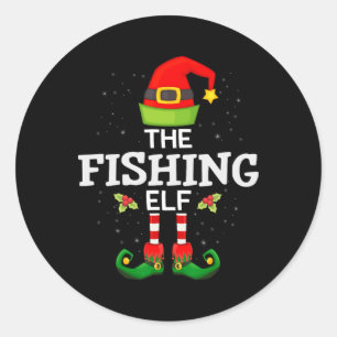 Adesivo Redondo A Família De Natal Do Elf De Pesca Correspondendo 