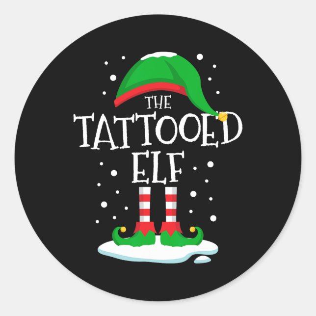 Adesivo Redondo A Família De Natal Do Elf Tatuado Correspondendo A (Frente)