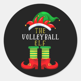 Adesivo Redondo A Família Engraçada De Natal Do Elfo De Voleibol