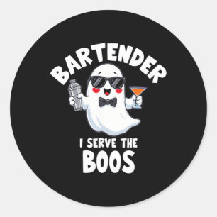 Adesivo Redondo A fantasia de Halloween do barman... Eu Servo os B