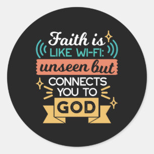 Adesivo Redondo A Fé é Como WiFi Citação Divertida Arte Cristã
