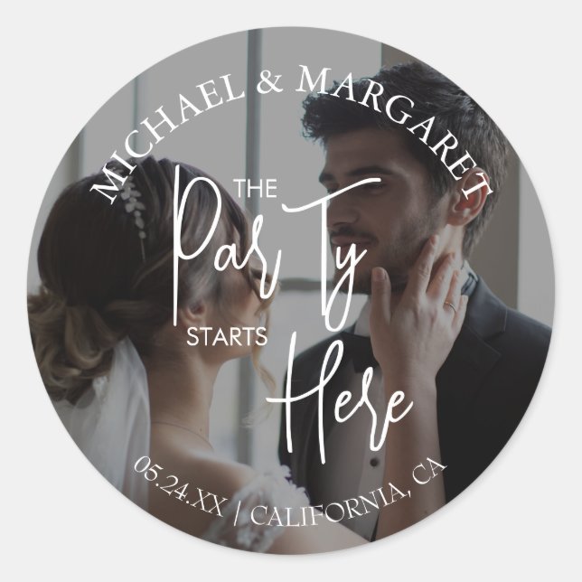 Adesivo Redondo A festa começa aqui ensaiando fotos do Janto (Frente)