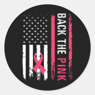 Adesivo Redondo A Fita Rosa, Bandeira Americana, Cancer da Mama Aw