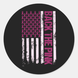 Adesivo Redondo A Fita Rosa, Bandeira Americana, Cancer da Mama Aw