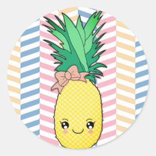 Adesivo Redondo A fruta bonito Kawaii do abacaxi enfrenta o estilo