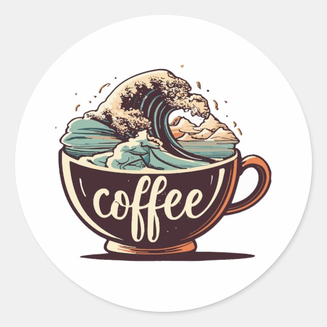 Adesivo Redondo A Grande Onda De Café (Frente)