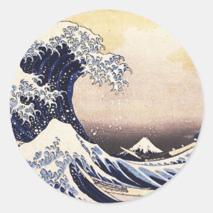 Adesivo Redondo A grande onda fora da arte do japonês do vintage