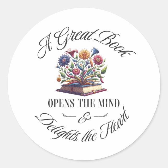 Adesivo Redondo A Great Book Delights Floral  (Frente)