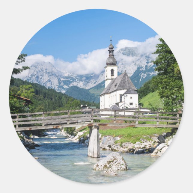 Adesivo Redondo A igreja paroquial de Ramsau (Frente)
