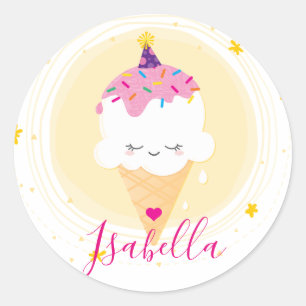Adesivo Redondo A ilustração BONITO do kawaii do CONE de GELADO