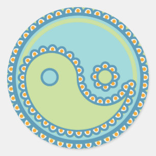 Adesivo Redondo A ioga fala o bebê: Símbolo de Paisley Yin-Yang