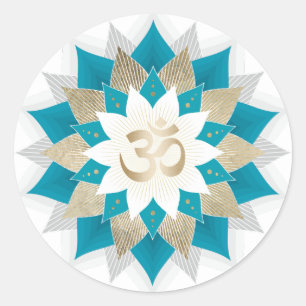 Adesivo Redondo A ioga floral OM de Lotus Namaste do ouro & da