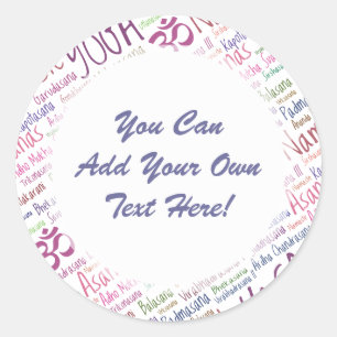 Adesivo Redondo A ioga roxa elegante posiciona o teste padrão da