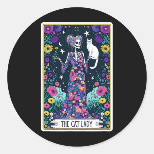 Adesivo Redondo A Lady Tarot Card Halloween Skeleton Skul
