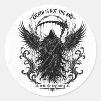 Adesivo Redondo A Letra Gótica Escura da Morte & Gráficos de Asas