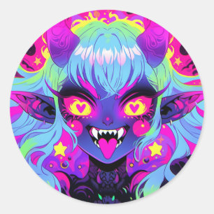 Adesivo Redondo A Língua da Menina de Animação Elf do Demônio Wack