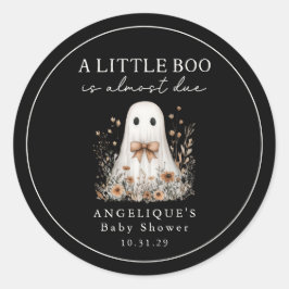 Adesivo Redondo A Little Boo Ghost Wildflowers Baby Shower 