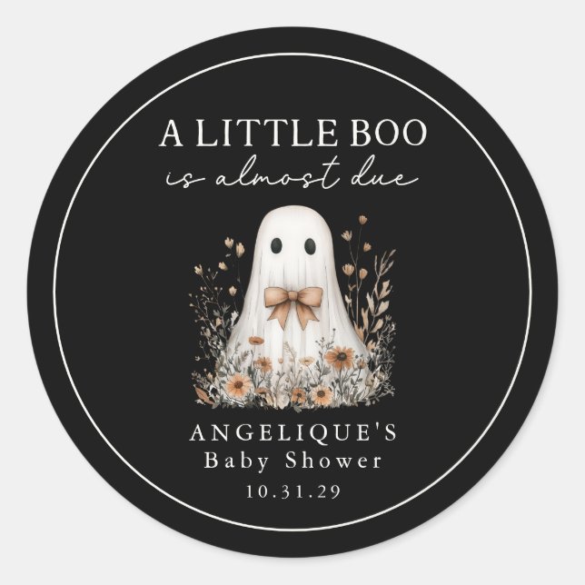 Adesivo Redondo A Little Boo Ghost Wildflowers Baby Shower  (Frente)