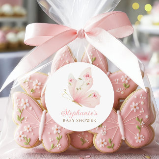 Adesivo Redondo A Little Butterfly Baby Shower Round Stickers