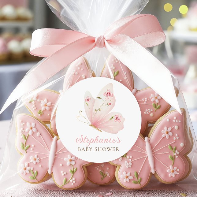 Adesivo Redondo A Little Butterfly Baby Shower Round Stickers (Criador carregado)