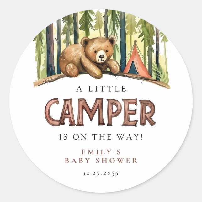 Adesivo Redondo A Little Camper Forest Baby Shower (Frente)