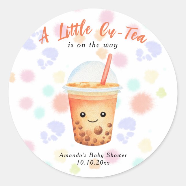 Adesivo Redondo A Little Cu-Tea Bubble Tea Baby Shower (Frente)