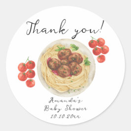 Adesivo Redondo A little Meatball is on the way Baby Shower