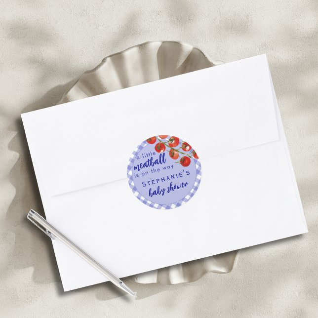 Adesivo Redondo A Little Meatball Is On The Way Blue Baby Shower (Criador carregado)