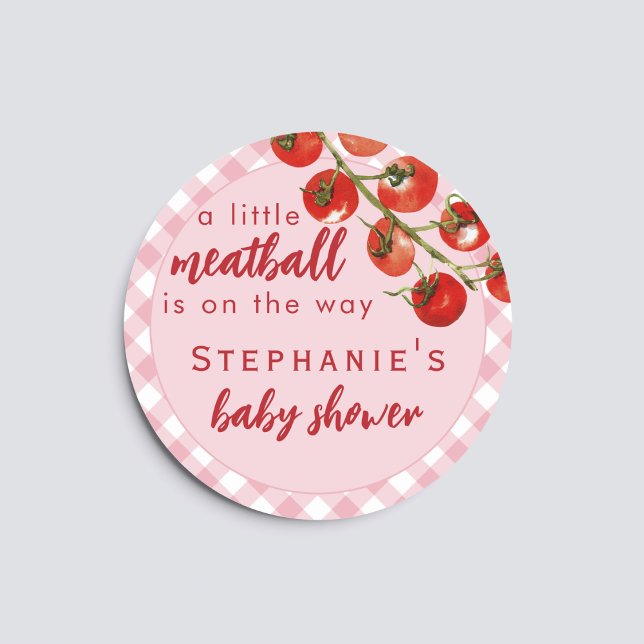 Adesivo Redondo A Little Meatball Is On The Way Pink Baby Shower (Criador carregado)