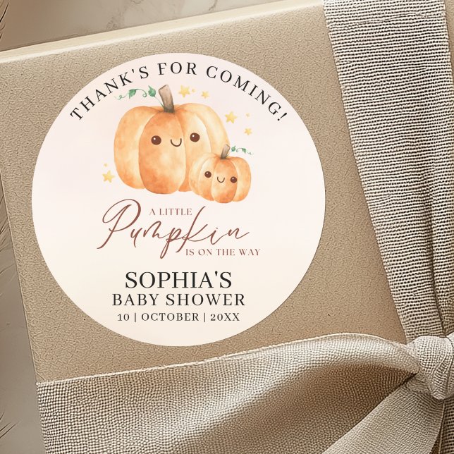Adesivo Redondo "A Little Pumpkin" Baby Shower – Fall Theme (Criador carregado)
