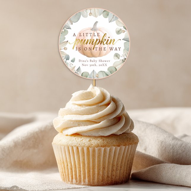 Adesivo Redondo A Little Pumpkin Fall Baby Shower Favor Sticker (Baby Shower Sticker Favor)