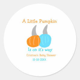 Adesivo Redondo A little pumpkin is on it's way baby shower orange