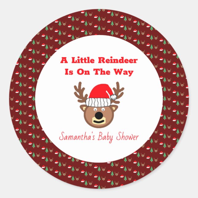 Adesivo Redondo A Little Reindeer Is On The Way  (Frente)