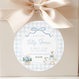 Adesivo Redondo A Little Silly Goose Blue Floral Bow Baby Shower