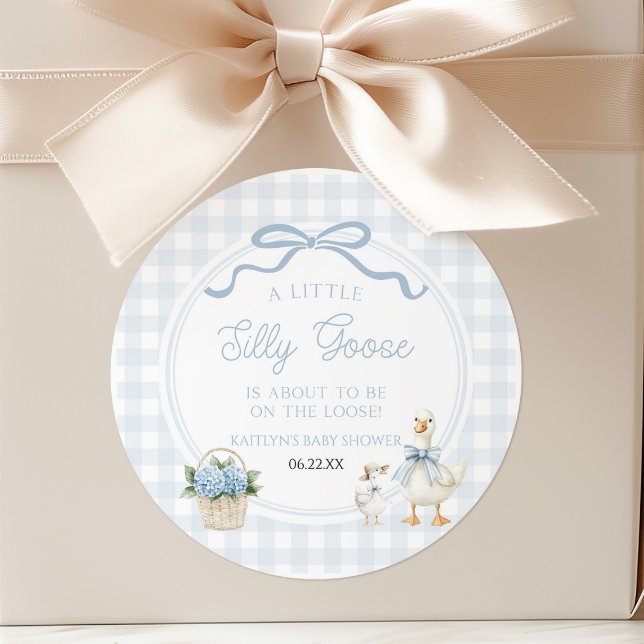 Adesivo Redondo A Little Silly Goose Blue Floral Bow Baby Shower (Criador carregado)