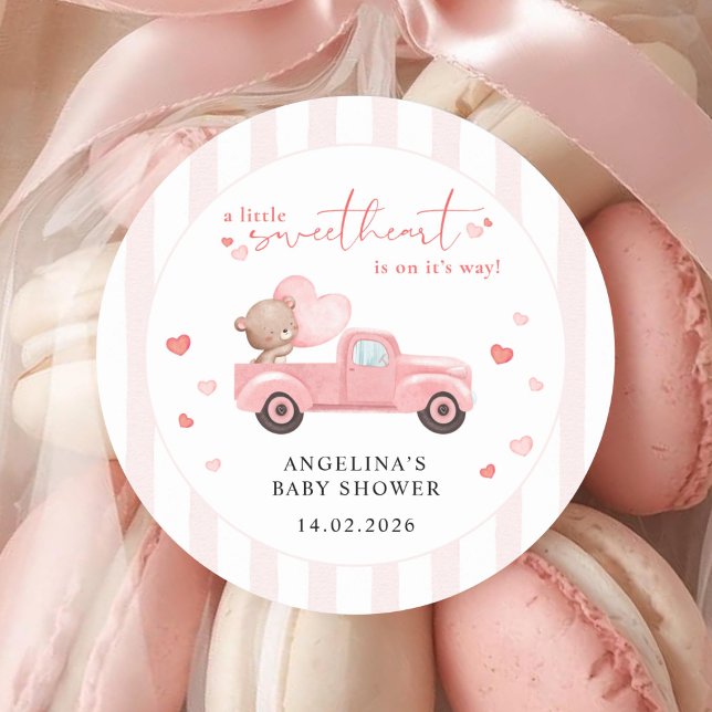 Adesivo Redondo A Little Sweetheart Bear Valentine Baby Shower (Criador carregado)