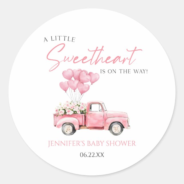 Adesivo Redondo A Little Sweetheart Valentine's Day Baby Shower (Frente)