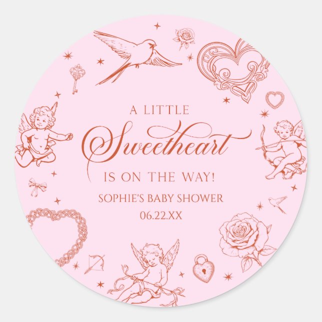 Adesivo Redondo A Little Sweetheart Valentine's Day Baby Shower (Frente)