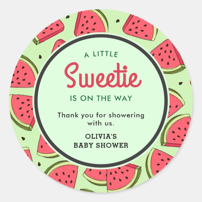 Adesivo Redondo A Little Sweetie Watermelon Baby Shower Thank You  (Frente)