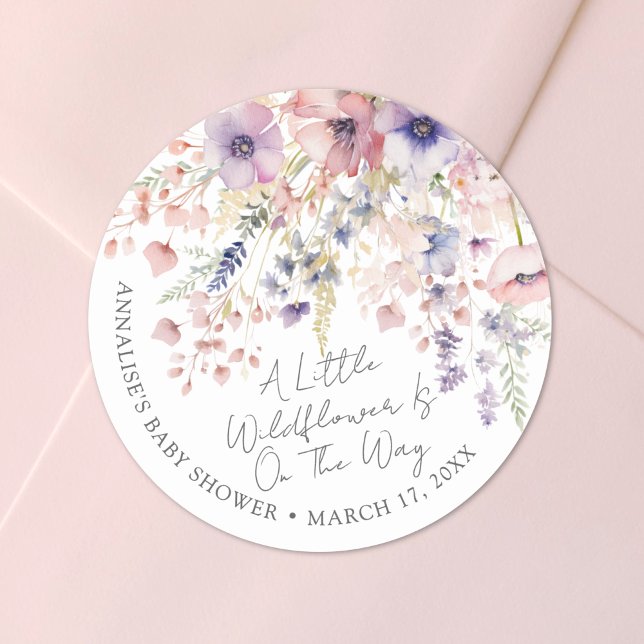 Adesivo Redondo A Little Wildflower Floral Baby Shower (A Little Wildflower Floral Baby Shower Classic Round Sticker)
