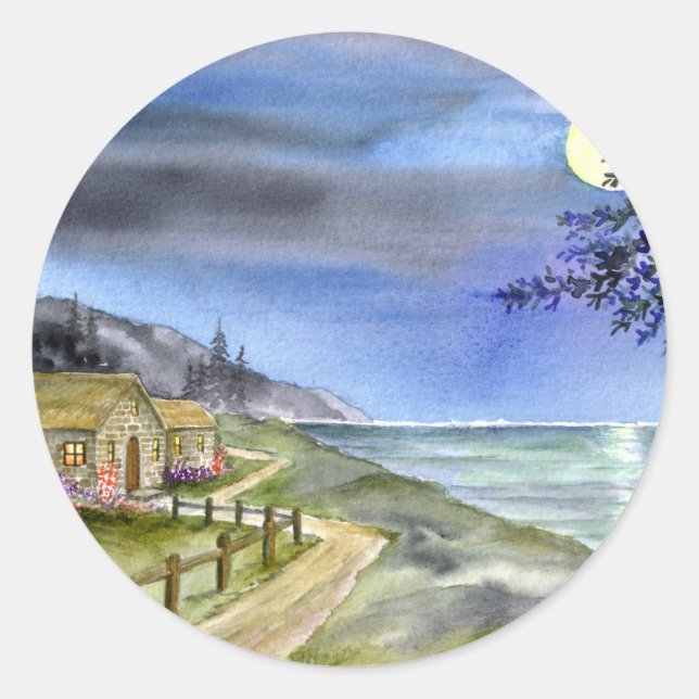 Adesivo Redondo À luz da lua de prata (Frente)