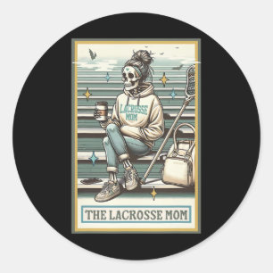 Adesivo Redondo A mãe de Lacrosse, Skeleton Tarot Card Engraçado M