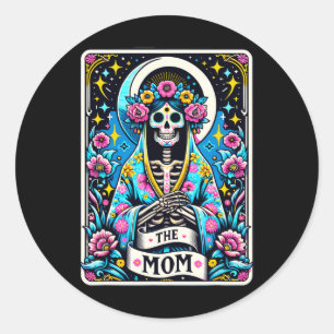 Adesivo Redondo A Mãe Tarot Card Skeleton Dia de as mães Bruxa Mãe