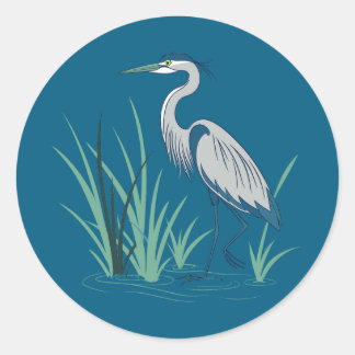 Adesivo Redondo A-Majestic Blue Heron Stands Tall In A Vibrant 