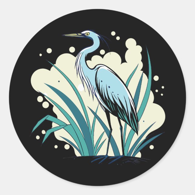 Adesivo Redondo A-Majestic Blue Heron Stands Tall In A Vibrant (Frente)