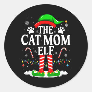 Adesivo Redondo A Mamãe Gata Elfa Natal Gatos Divertidos Amante Do